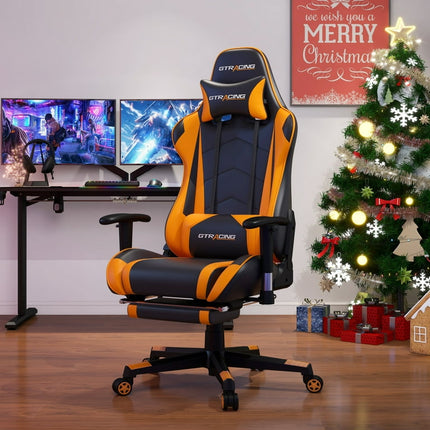 GTRACING Gaming Chair Office Chair PU Leather with Footrest&Adjustable Headrest, Orange