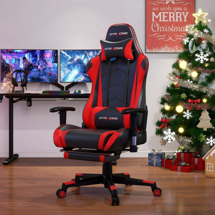 GTRACING Gaming Chair Office Chair PU Leather with Footrest & Adjustable Headrest, Red