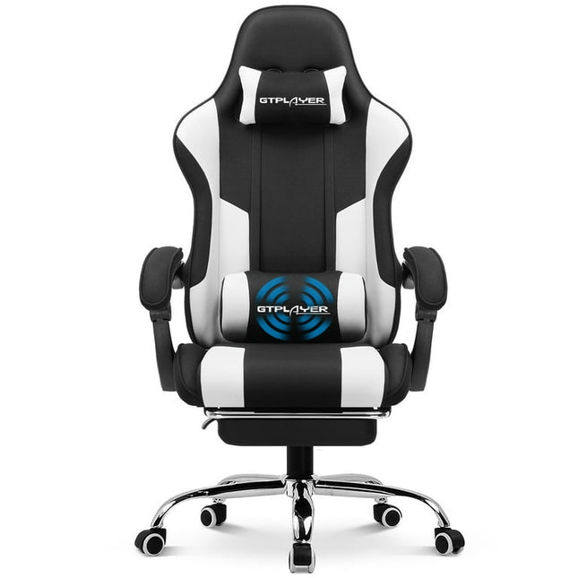 GTRACING Gaming Chair with Footrest and Ergonomic Lumbar Massage Pillow Fabric Office Chair, Darkgray&White