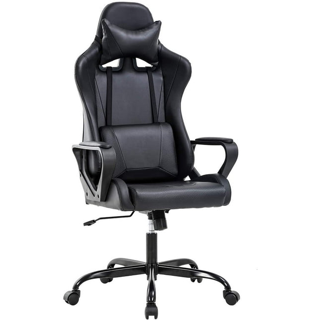 Gaming Office Chair, High-Back Racing Chair PU Leather Chair Reclining Computer Desk Chair Ergonomic Executive Swivel Rolling Chair Lumbar Support For Women, Men(Black)