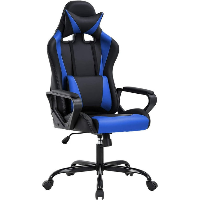 Gaming Office Chair, High-Back Racing Chair PU Leather Chair Reclining Computer Desk Chair Ergonomic Executive Swivel Rolling Chair Lumbar Support For Women, Men(Blue)