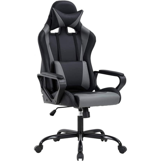 Gaming Office Chair, High-Back Racing Chair PU Leather Chair Reclining Computer Desk Chair Ergonomic Executive Swivel Rolling Chair Lumbar Support For Women, Men(Grey)