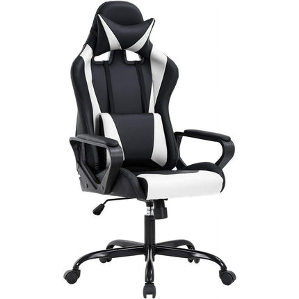 Gaming Office Chair, High-Back Racing Chair PU Leather Chair Reclining Computer Desk Chair Ergonomic Executive Swivel Rolling Chair Lumbar Support For Women, Men(White)