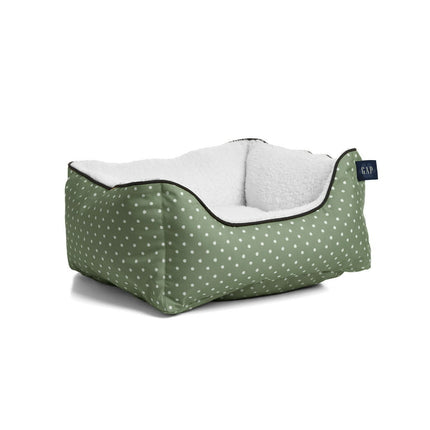 Gap Painted Dot Cuddler Pet Bed, Recycled Polyester Cover with Sherpa inner, Small 20"x18", Sage