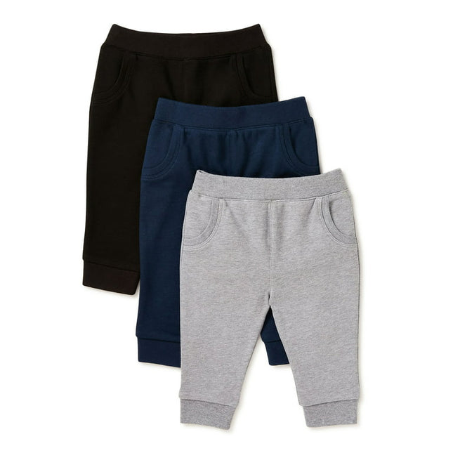 Garanimals Baby Boys' Basic Terry Jogger Pants, 3-Pack, Sizes 0/3M-24M