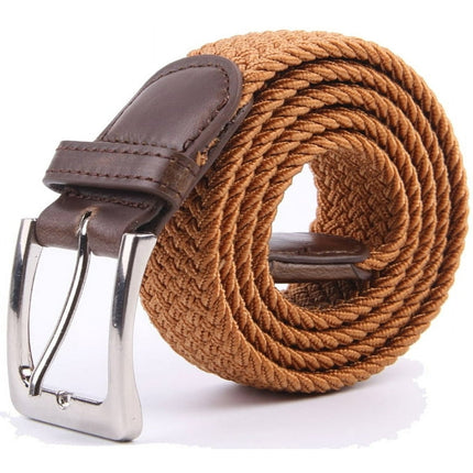 Gelante Adult's Canvas Elastic Fabric Woven Stretch Braided Belts Solid Color- BRN, XL