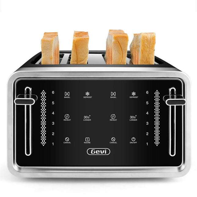 Gevi Toaster 4 Slice Toaster LED Digital Touch Screen Extra-Wide Slots Black + Silver
