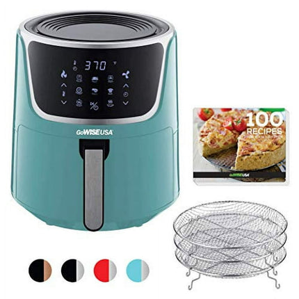 GoWISE USA GW22954 7-Quart Electric Air Fryer with Dehydrator& 3 Stackable Racks, Digital Touchscreen with 8 Functions + Recipes, 7.0-Qt, Mint/Silver
