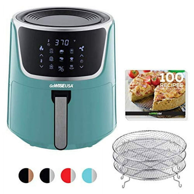 GoWISE USA GW22954 7-Quart Electric Air Fryer with Dehydrator& 3 Stackable Racks, Digital Touchscreen with 8 Functions + Recipes, 7.0-Qt, Mint/Silver