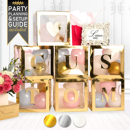 Gold Custom Letters | Baby Shower Decorations for Boy and Girl | Gender Reveal Party Supplies | Baby Gender Reveal Decorations | Baby Blocks for Baby Shower Backdrop | Balloon Boxes with Letters