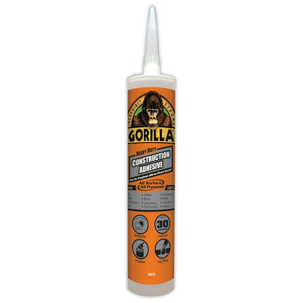 Gorilla HD White Construction Adhesive, 9 oz. Recommended Surface Is Tile. Assembled Product Weight 1.18 lb