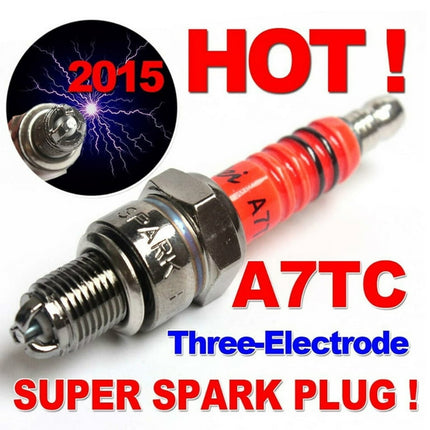 Gotofar 1Pc Spark Plug A7TC A7TJC 3 Electrode GY6 50cc-125cc Moped Scooter ATV Quads Orange