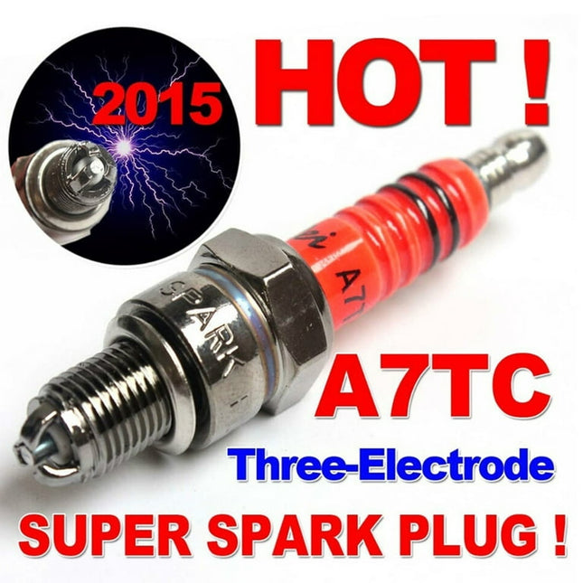 Gotofar 1Pc Spark Plug A7TC A7TJC 3 Electrode GY6 50cc-125cc Moped Scooter ATV Quads Orange