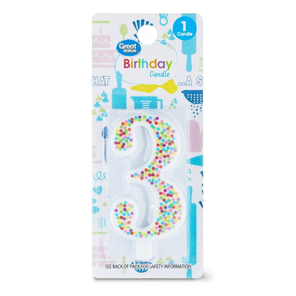 Great Value Birthday Party Candle, Number 3