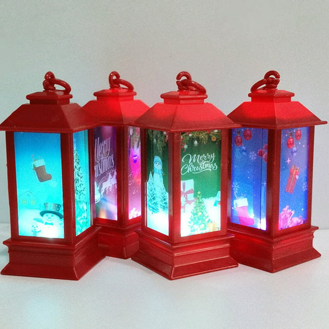 Gwong Vintage Outdoor Candle Lantern with LED Light Snowman/Sled Christmas Party Decor