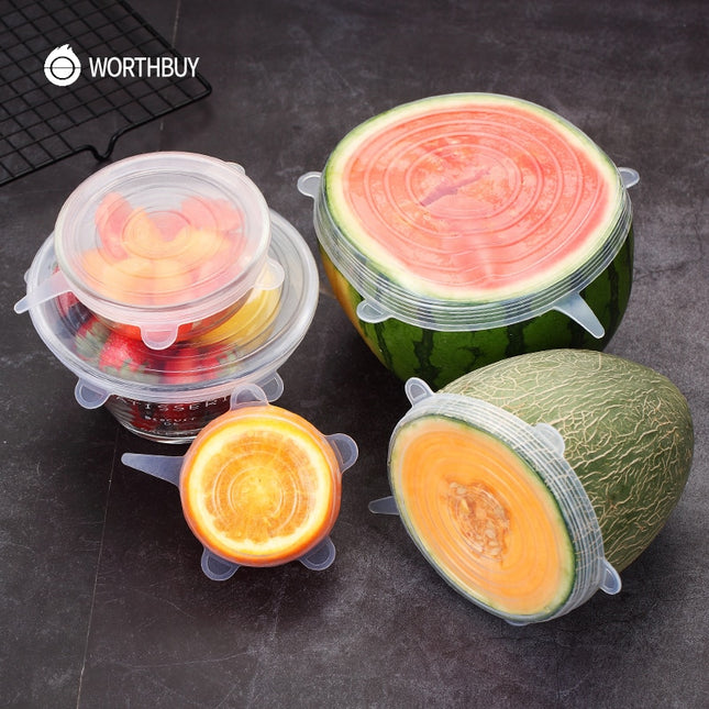 6 Pcs/Set Food Silicone Cover Cap For Fruit, Cups & More