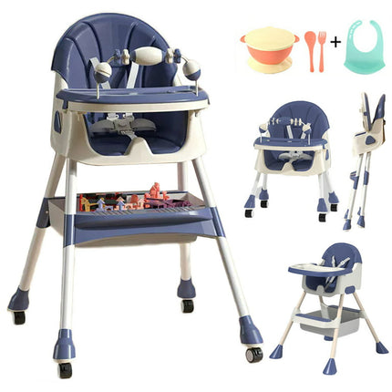 HAOUUCYIN 4-in-1 Baby High Chair Portable Dining Chairs Eat & Play with Five-Point, Double-Layer Dinner Plate and Toy Rack, 9.48 lbs Blue