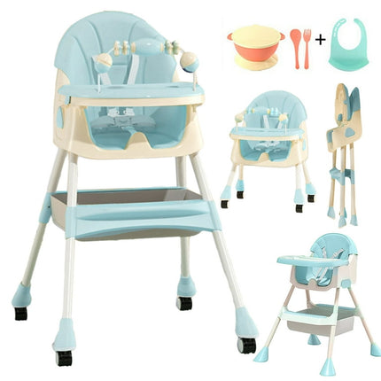 HAOUUCYIN 4-in-1 Baby High Chair Portable Dining Chairs Eat & Play with Five-Point, Double-Layer Dinner Plate and Toy Rack, 9.48 lbs Dark Blue