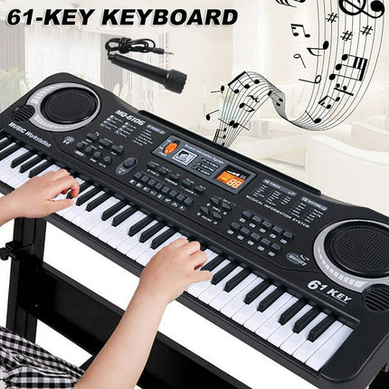 HOTBEST 61 Keys Music Electronic Keyboard Piano Organ & Microphone Set Digital Music Piano Portable Musical Multi-function Instrument for Kids Teaching Toys