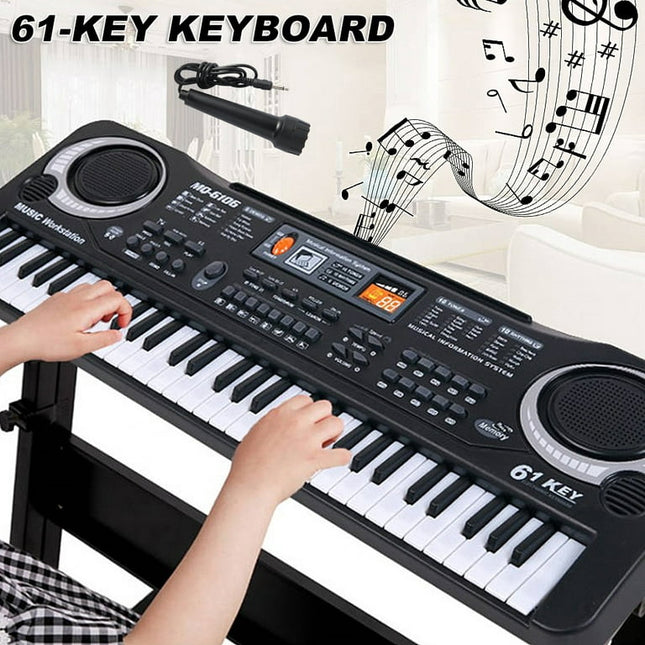 HOTBEST 61 Keys Music Electronic Keyboard Piano Organ & Microphone Set Digital Music Piano Portable Musical Multi-function Instrument for Kids Teaching Toys