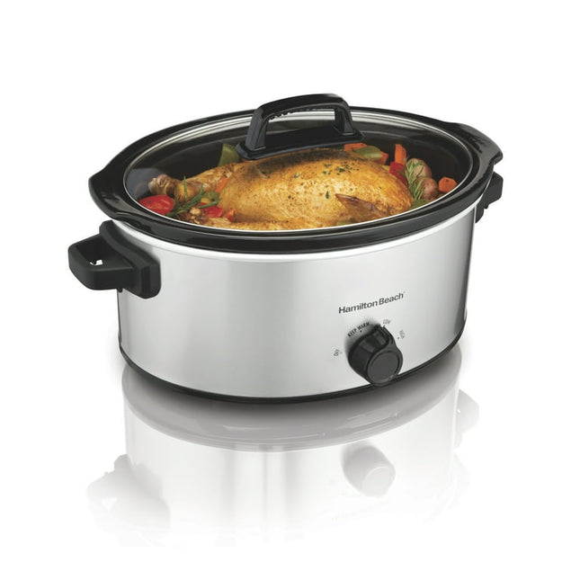 Hamilton Beach Slow Cooker, 6 Quart Capacity, Large Capacity, Serves 7+, Dishwasher-Safe Removable Crock, Silver, 33665