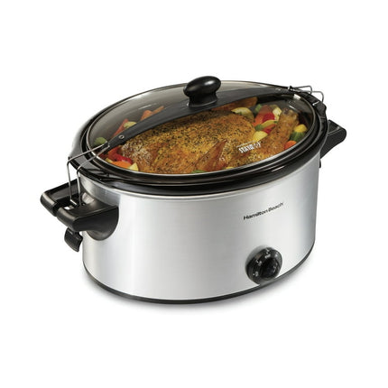 Hamilton Beach Stay or Go Slow Cooker, 6 Quart Capacity, Lid Lock, Serves 7+, Removable Crock, Silver, 33262