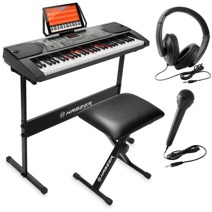 Hamzer 61-Key Portable Electronic Keyboard Piano with Stand, Stool, Headphones, Microphone and Sticker Sheet