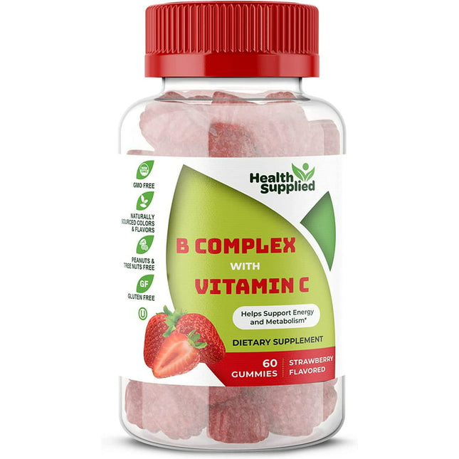 Health Supplied Vitamin B Complex with Vitamin C Gummies | Natural Strawberry Flavor Gummy