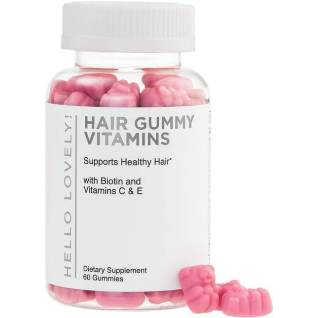 Hello Lovely! Hair Vitamins Gummies with Biotin 5000 mcg Vitamin E & C Support Hair Growth, Premium Vegetarian Non-GMO, for Stronger Beautiful Hair & Nails Supplement - 60 Gummy Bears