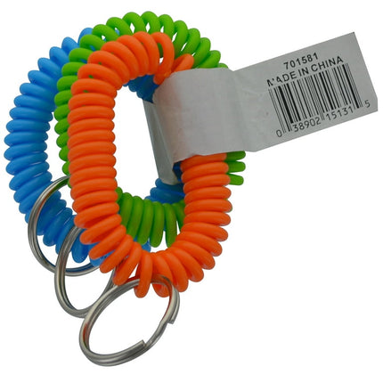 Hillman Wrist Coil Keychain, 3 Count, Multicolor, Plastic,