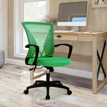 Home Office Chair Mesh Desk Chair w/Comfortable Seat Lumbar Support, Adjustable Mid Back Computer Chair Rolling Swivel Chair for Women Adult, Green