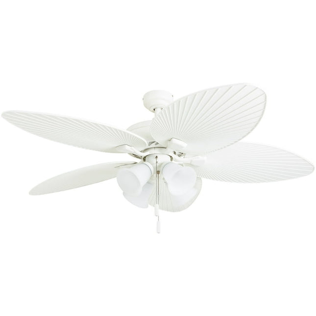 Honeywell Palm Lake 52" White Ceiling Fan with Light, 5 Blades, Pull Chains & Reverse Airflow