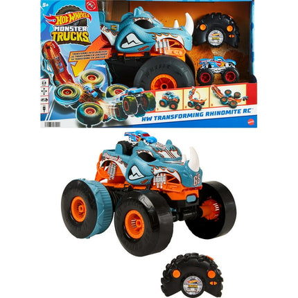 Hot Wheels Monster Trucks RC Rhinomite Transforms into Launcher, Includes 1:64 Scale Toy Truck