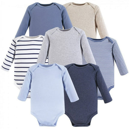 Hudson Baby Cotton Long Sleeve Bodysuits, 7pk, Boy Basic, Sizes 0/3M-18/24M