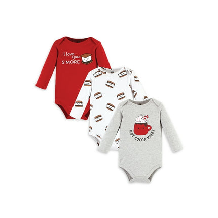 Hudson Baby Long-Sleeve Bodysuits 3pk, Hot Cocoa Vibes, Sizes: 0/3M-18/24M