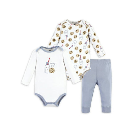 Hudson Baby Long-Sleeve Bodysuits and Pants 3pc, Blue Milk and Cookies, Sizes: 0/3M-18/24M