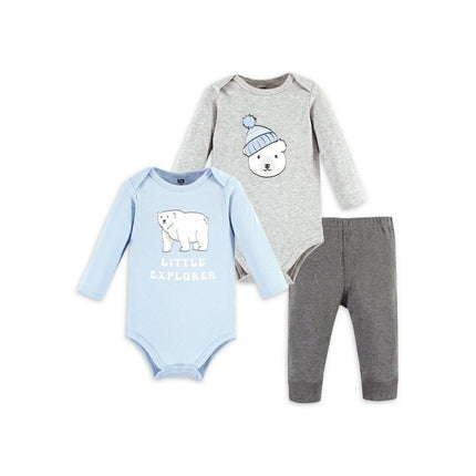 Hudson Baby Long-Sleeve Bodysuits and Pants 3pc, Polar Bear Explorer, Sizes: 0/3M-18/24M