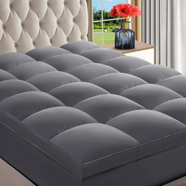 INGALIK Queen Mattress Topper, Extra Thick Cooling Mattress Pad Cover, 400TC Cotton Pillow Top Protector with 8-21" Deep Pocket, Soft 5D Spiral Fiber Padding for Back Pain, Gray