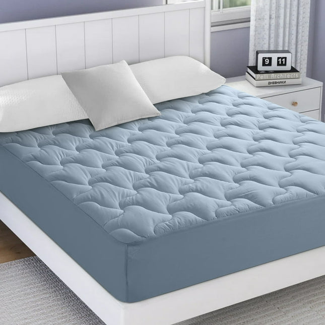 INGALIK Queen Size Mattress Pad, 400TC Cotton Pillow Top Mattress Cover, Quilted Fitted Mattress Protector with 8-21" Deep Pocket, Cooling Mattress Topper (60x80 Inches, Dusty Blue)