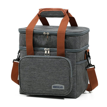 Insulated Lunch Bag for Women Men Double Deck Lunch Box, Reusable Leakproof Lunch Box Cooler Tote Bag for Work Picnic School or Travel, Double Compartment (Grey,15L )