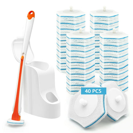 JEHONN Disposable Toilet Brush Holder Set Wall Mounted with 40 Refills (Orange)