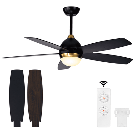 KAPOEFAN Black Ceiling Fan with Lights and Remote, 52inch Black and Gold Ceiling Fans with Light Memory Function and Timing for Outdoor/Indoor,Living Room,Bedroom,Patio