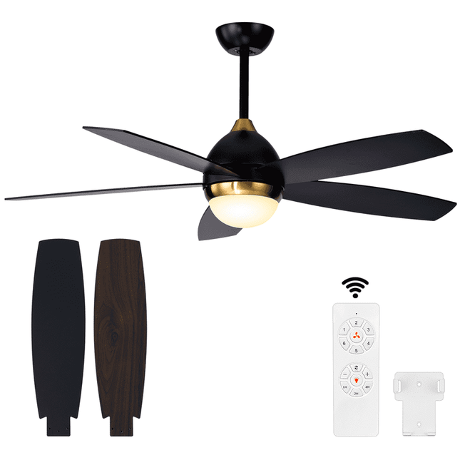 KAPOEFAN Black Ceiling Fan with Lights and Remote, 52inch Black and Gold Ceiling Fans with Light Memory Function and Timing for Outdoor/Indoor,Living Room,Bedroom,Patio