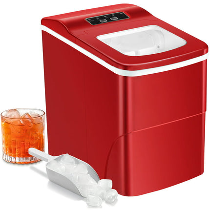 KISSAIR Countertop Ice Makers, 9 Pcs/6-8 Mins, 26Lbs/Day, Portable Ice Machine with Self-Cleaning, S/L Cubes Size with Ice Scoop & Basket, Suitable for Home/Bar/Office/Party, Red
