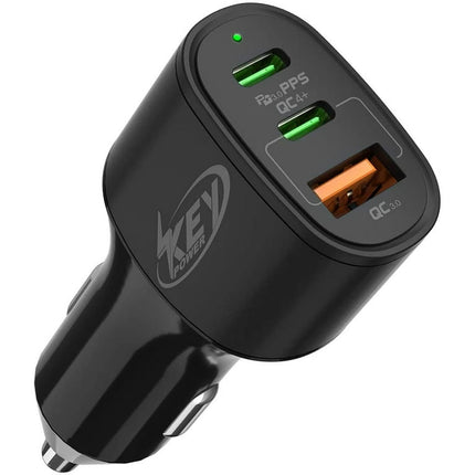 Key Power 60W Dual USB C Car Charger & 1 USB-A Quick Charge Adapter, PD 3.0 QC 4+ Fast Charging Compatible with iPhone 15 iPad MacBook Pro Pixel Samsung Galaxy