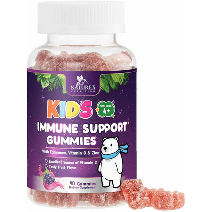 Kids Immune Support Gummies with Vitamin C, Zinc & Echinacea, Daily Childrens Immune Support Vitamin, Gluten Free & Non-GMO Chewable Immune Support for Kids Gummy, Berry Flavored - 90 Gummies