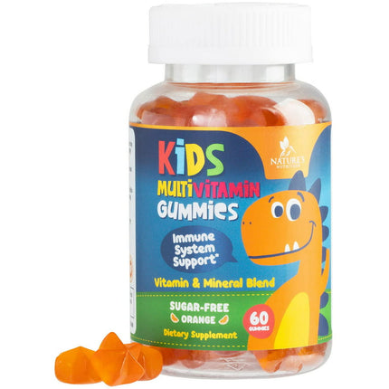 Kids Multivitamin Gummies - Sugar Free Daily Essential Vitamins and Minerals - Vitamin C, E and Zinc for Immune Support - Chewable Orange Flavor Vegetarian Gummy Supplement - Gluten Free - 60 Count