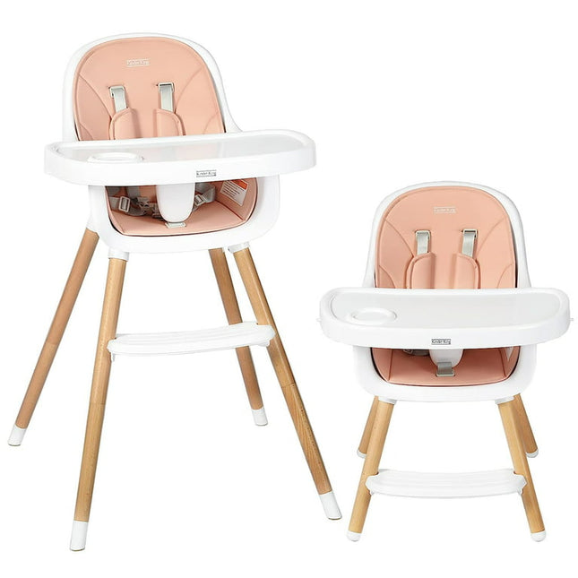 Kinder King 3 in 1 Wooden Baby High Chair Infant Feeding Chair, Pink