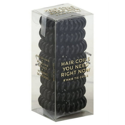 Kitsch Spiral Hair Ties, Coil Hair Ties, Phone Cord Hair Ties, Hair Coils - 8 Pcs, Black