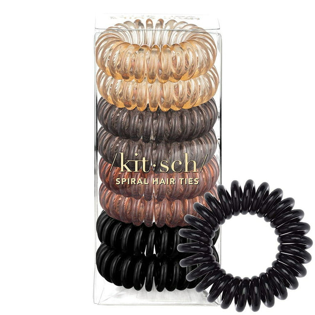 Kitsch Spiral Hair Ties, Coil Hair Ties, Phone Cord Hair Ties, Hair Coils - 8pcs, Brunette